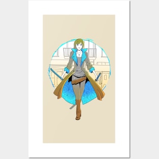 Orange and blue swordswoman Posters and Art